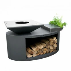 Braséro Plancha Artiss G3 Graphite 90 Cm Acier Et Tablette Granit