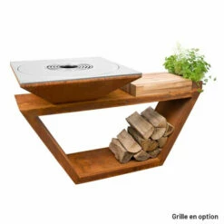 Braséro Plancha Artiss G4 Corten 90 Cm Plaque Acier Et Tablette Bois -Vente Napoléon brasero artiss g4 corten plancha acier carbone et tablette bois 2