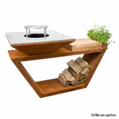 Braséro Plancha Artiss G4 Corten 90 Cm Plaque Acier Et Tablette Bois -Vente Napoléon brasero artiss g4 corten plancha acier carbone et tablette bois 3