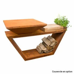 Braséro Plancha Artiss G4 Corten 90 Cm Plaque Acier Et Tablette Bois -Vente Napoléon brasero artiss g4 corten plancha acier carbone et tablette bois 5