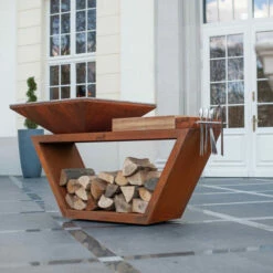 Braséro Plancha Artiss G4 Corten 90 Cm Plaque Inox Et Tablette Bois -Vente Napoléon brasero artiss g4 corten plancha acier inoxydable et tablette bois 1