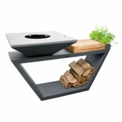 Braséro Plancha Artiss G4 Graphite 90 Cm Plaque Acier Et Tablette Bois