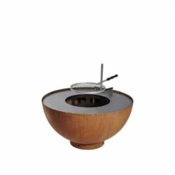 Braséro De Jardin Barbecue Plancha Boule Acier Corten Ø100 X H50 Cm