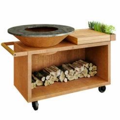 Braséro Plancha OFYR Island 100 Pro Acier Corten Billot Teck