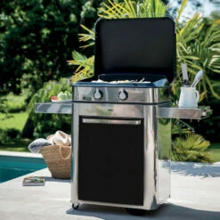 Ensemble Plancha Gaz Enosign 65 Inox Et Noir Sur Chariot + Capot