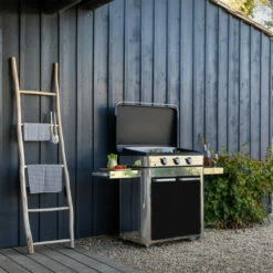 Ensemble Plancha Gaz Enosign 80 Inox Et Noir Avec Capot Sur Chariot Inox Et Noir Eno