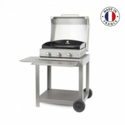 Ensemble Plancha Gaz Le Marquier Amalia 360 Inox Avec Capot Sur Desserte En Inox