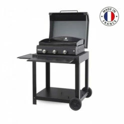 Ensemble Plancha Gaz Le Marquier Amalia 360 Acier Noir Avec Capot Sur Desserte En Acier Noir