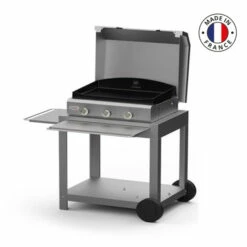 Ensemble Plancha Gaz Le Marquier Amalia 375 Inox Avec Capot Sur Desserte En Inox