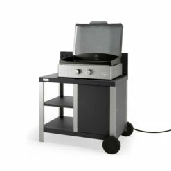 Ensemble Plancha électrique Le Marquier Allure 260 Inox 2 Feux Sur Desserte + Couvercle