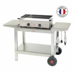 Ensemble Plancha électrique Inox Krampouz Saveur Double 2 Feux 64 X 34 Sur Desserte Inox